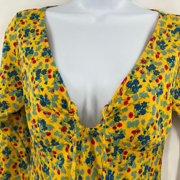 Mamy Blue Rio Y2K Babydoll Floral Dress Sz M Hippie Retro Boho Cottage Midi tie - Picture 3 of 13